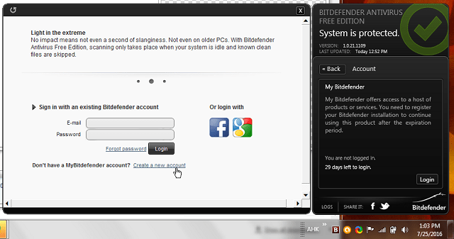 Bitdefender create a new account link | best free antivirus software