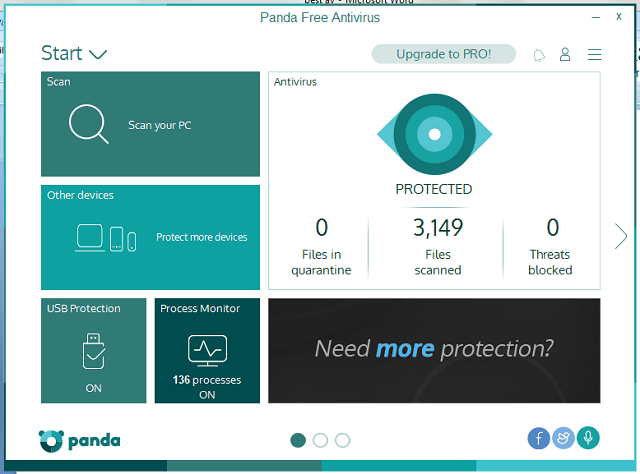 Panda main window | Panda Free Antivirus 